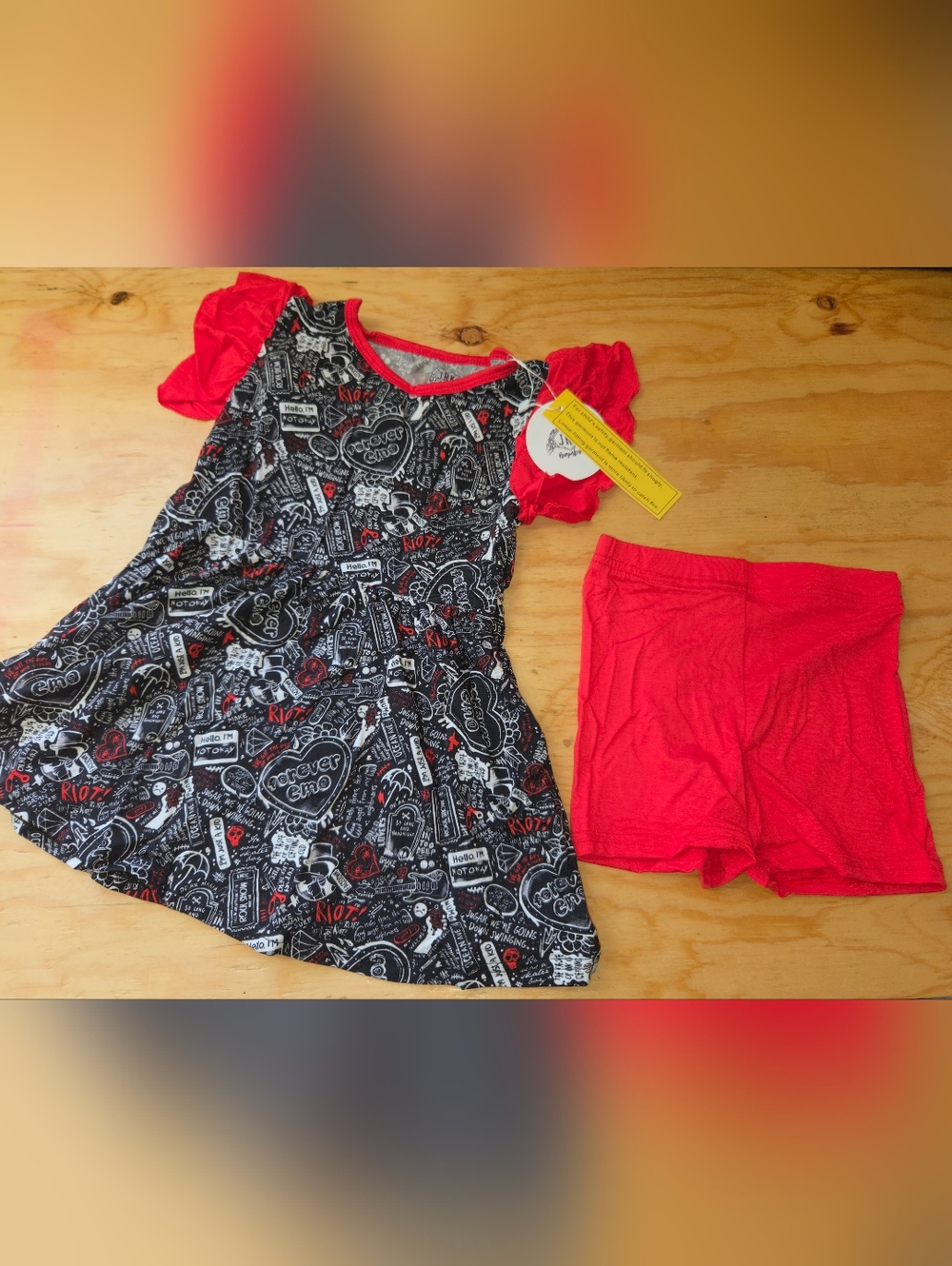 4T Rockstar Emo Bamboo Flutter Sleeve Peplum Top & Shorts